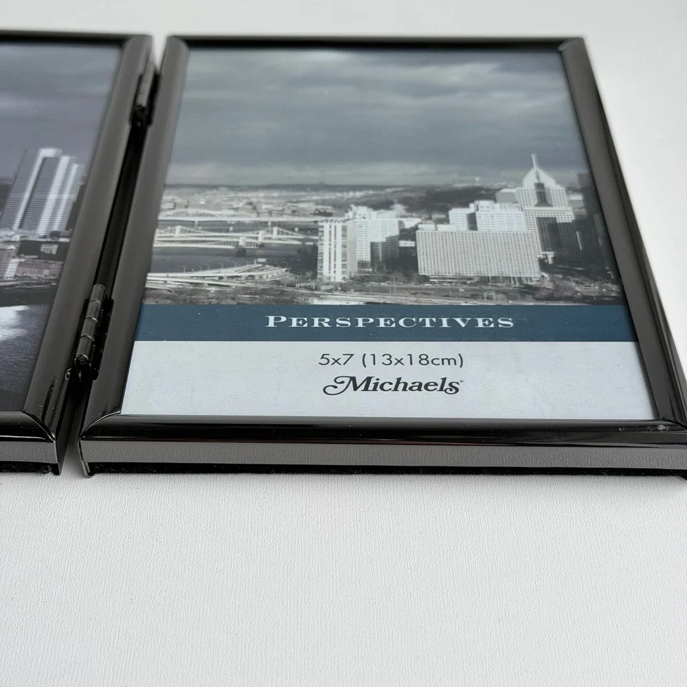 Michaels Perspectives Double Picture Frame 5x7 Gun Metal‎ Grey Hinge Folding